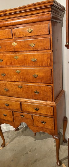18th Century New England Tiger Maple Highboy with Document Drawer