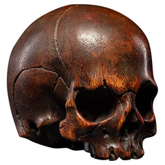 18th C Nicely aged Wooden carved Memento Mori skull.