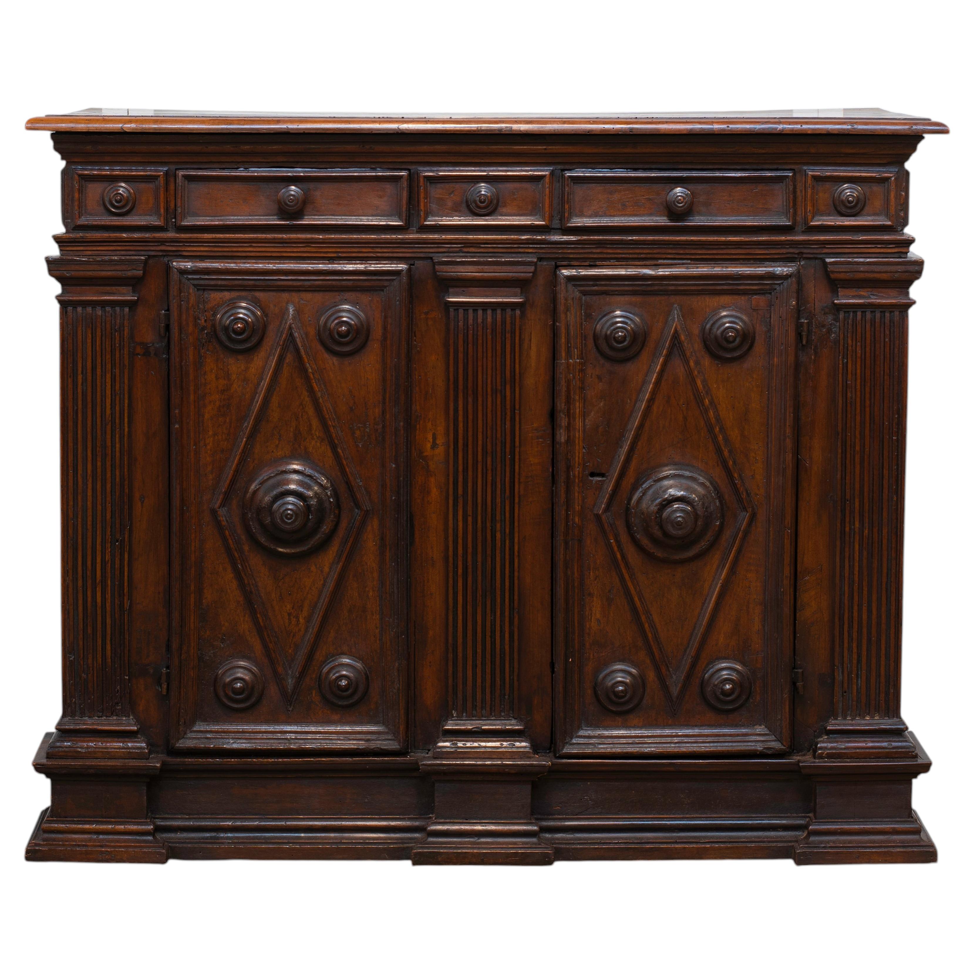 18th C. North Italian Baroque Carved Walnut Sideboard For Sale