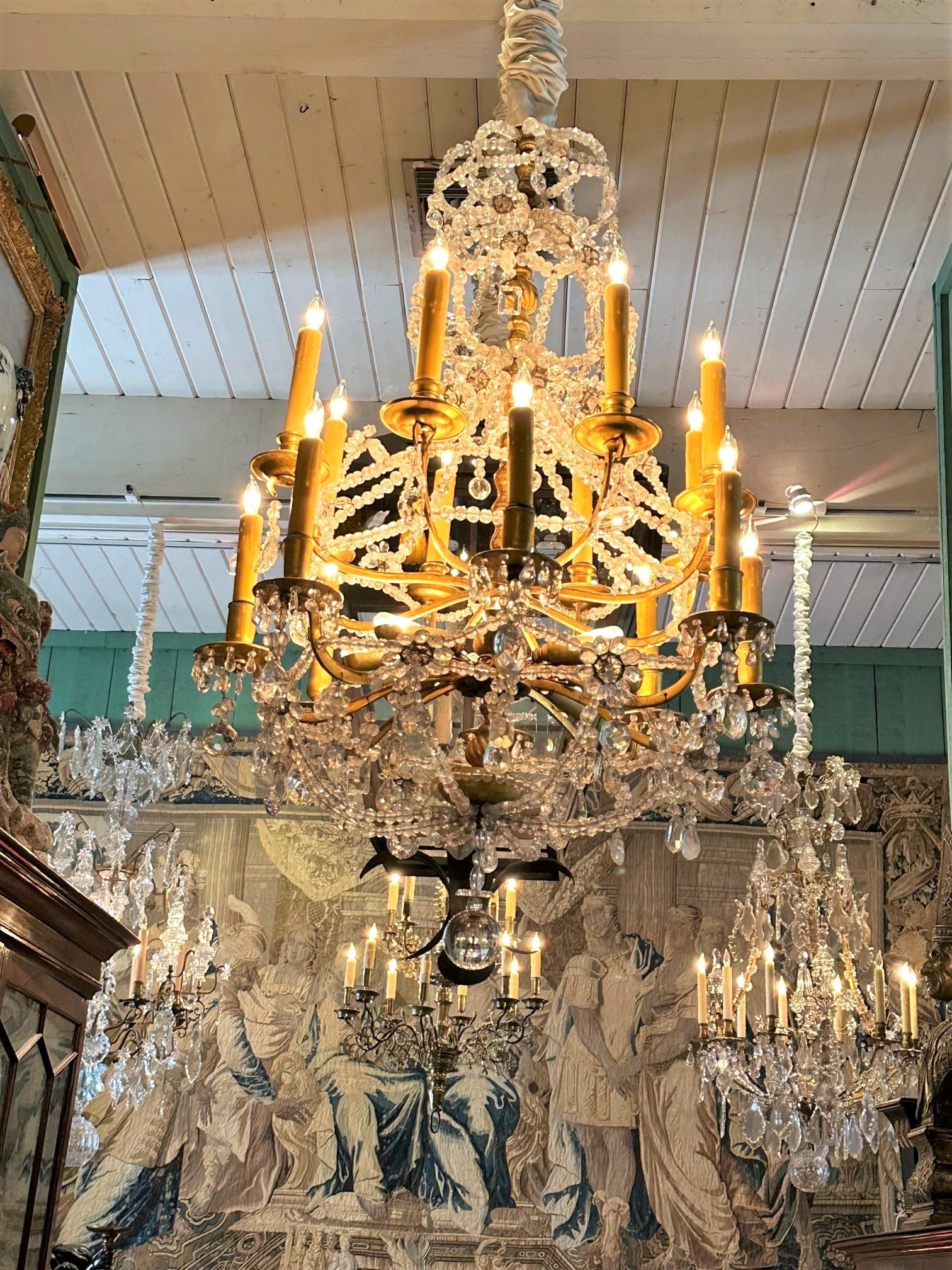 18th C. Ormolu Rock Crystal 16-Light Chandelier Hanging Ceiling Light Pendant LA For Sale 9