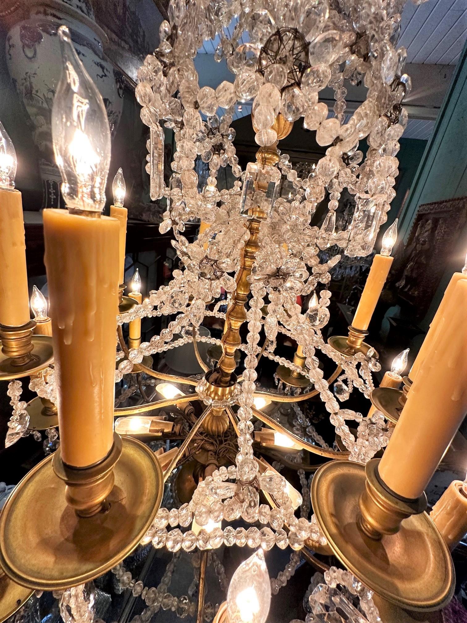 18th C. Ormolu Rock Crystal 16-Light Chandelier Hanging Ceiling Light Pendant LA For Sale 10