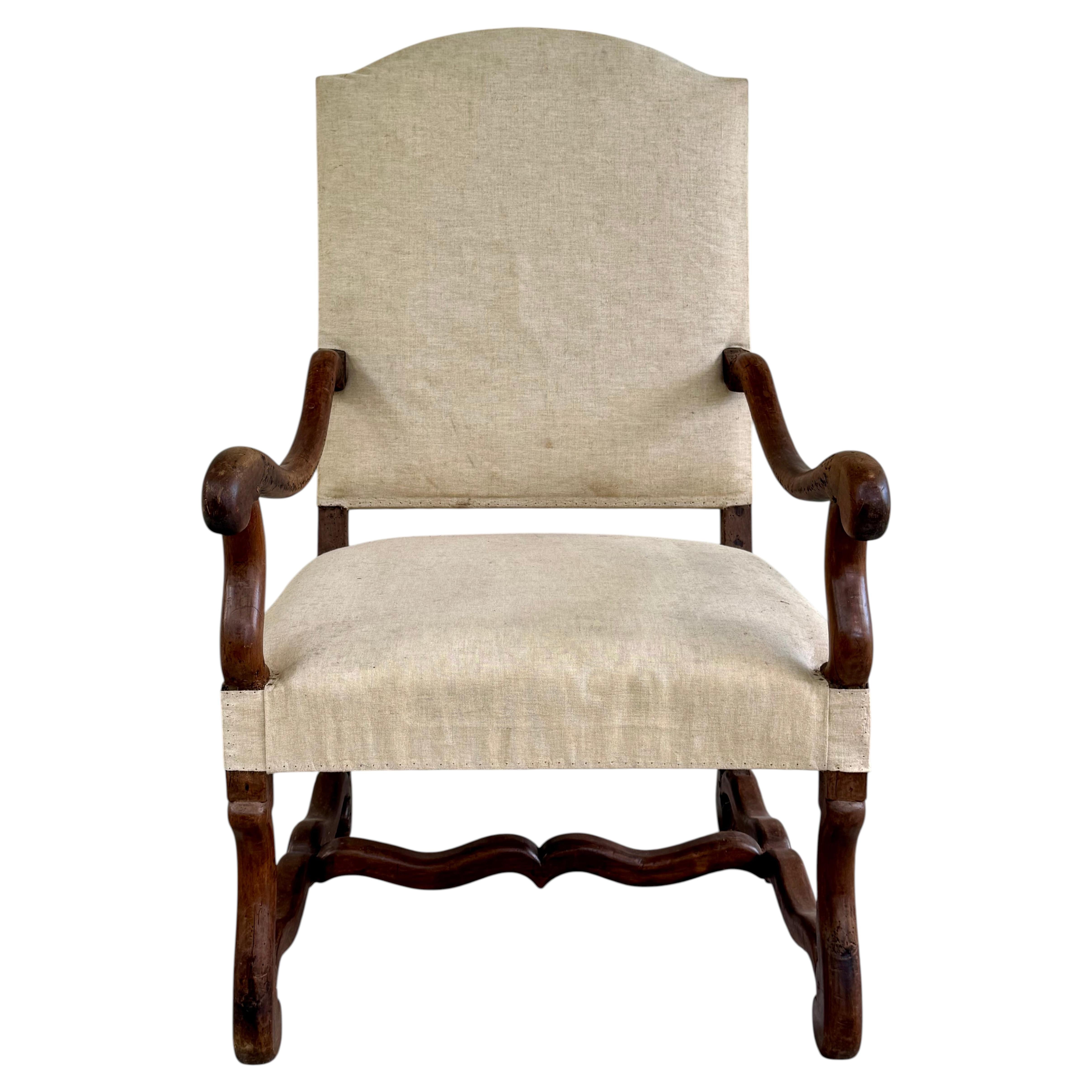 Hand-Carved Walnut Os de Mouton Armchair, Louis XIV Style, France