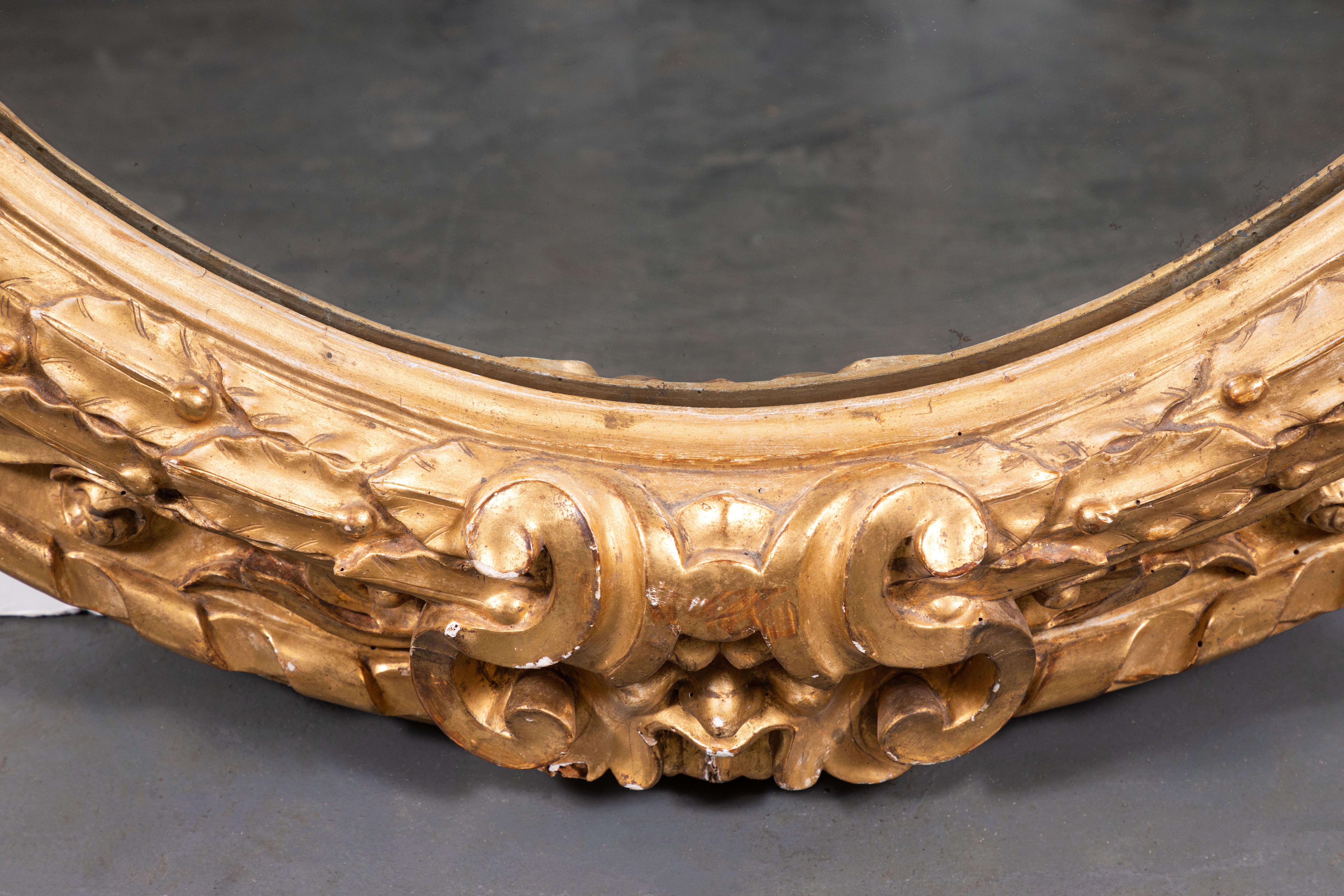 18th Century, Oval, Giltwood Mirror In Good Condition For Sale In Newport Beach, CA
