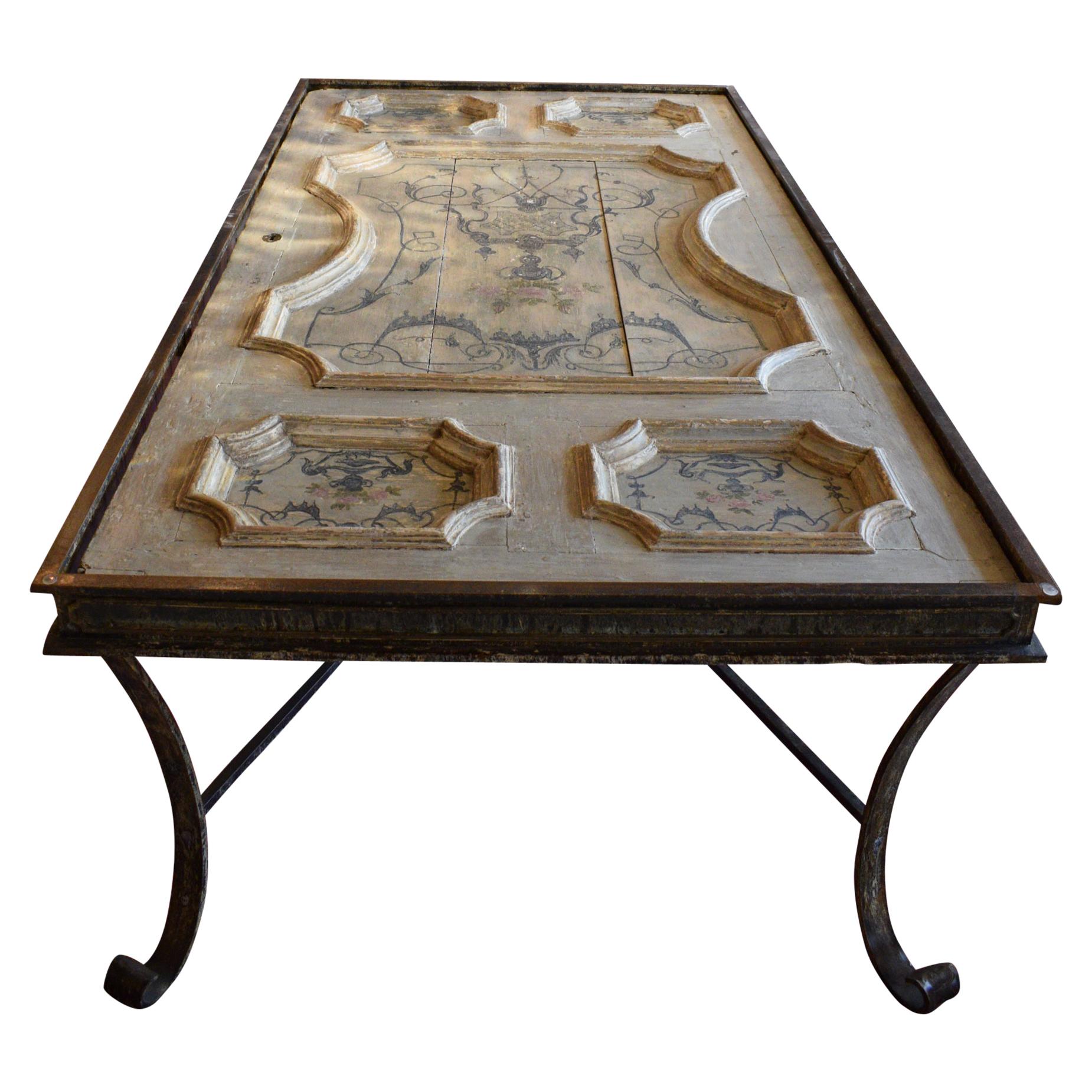 18th Century Painted Door Custom Dining Table For Sale