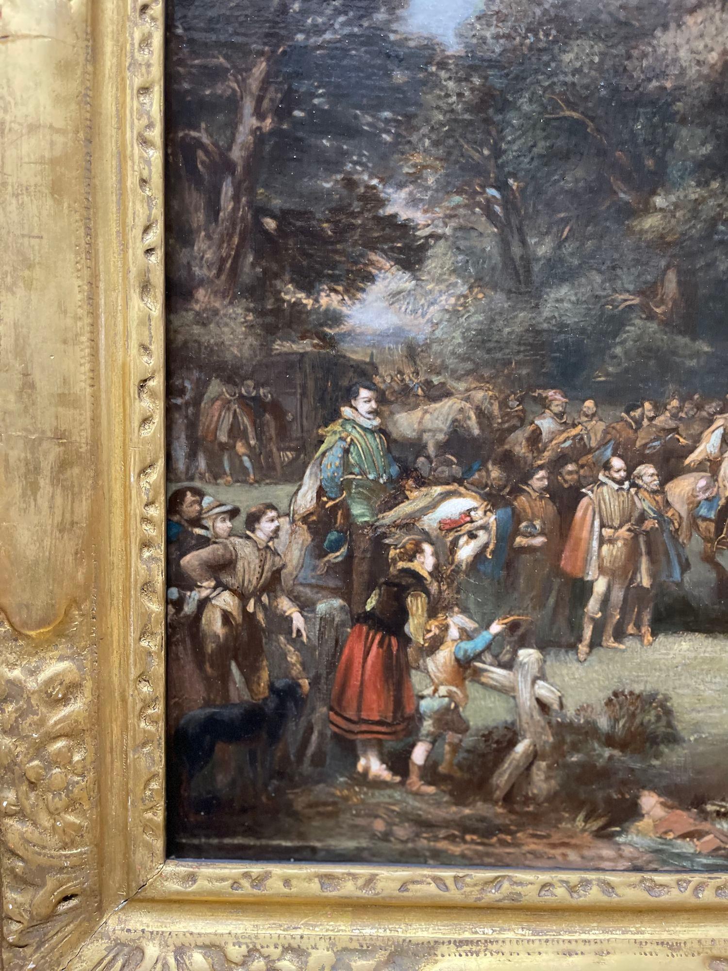 18th Century and Earlier 18th C. Painting on Canvas of King James I Visit to Hoghton Tower For Sale