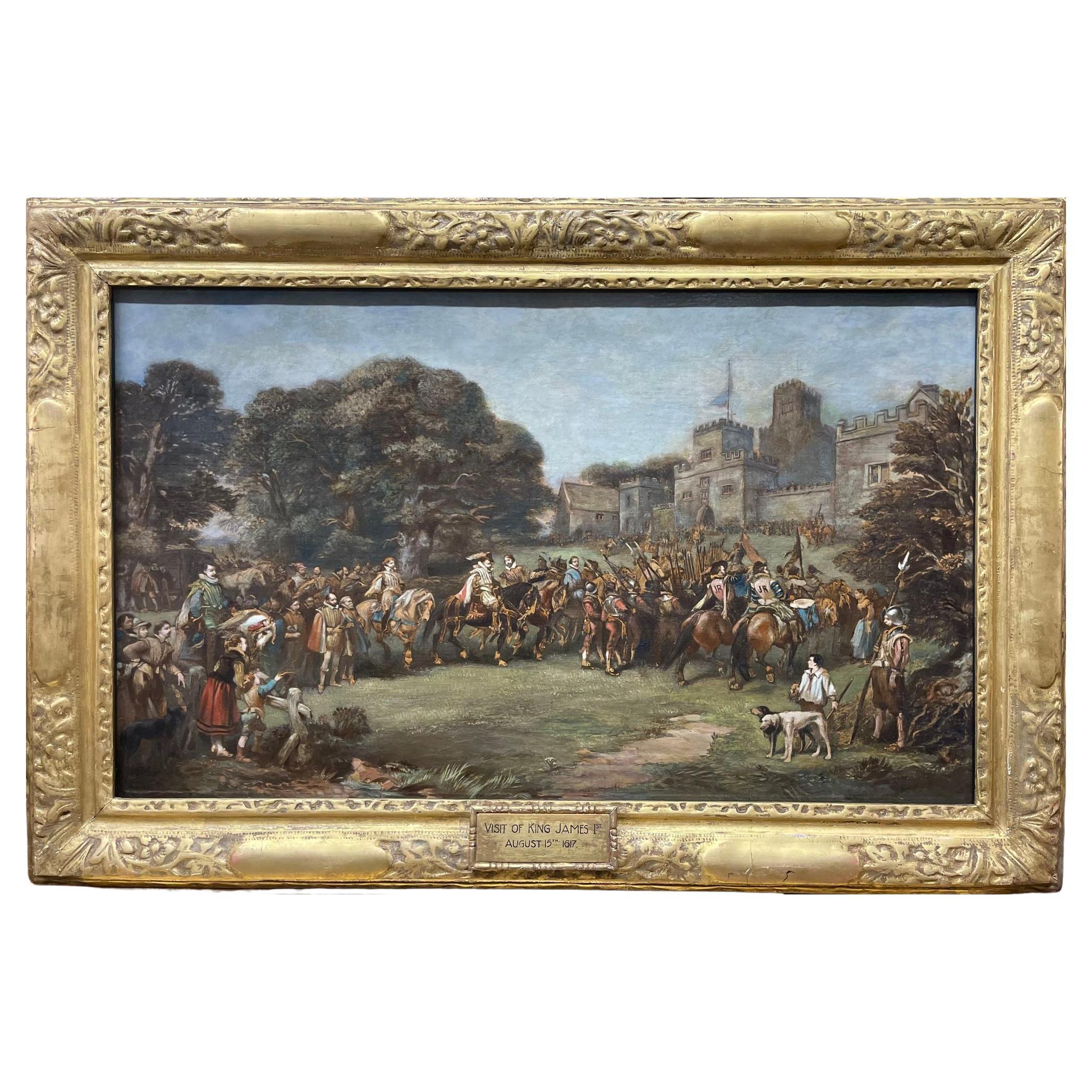 18th C. Painting on Canvas of King James I Visit to Hoghton Tower For Sale