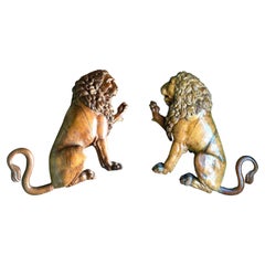 18° C. Coppia di statue in legno intagliate a mano Scultura da parete Regale Grandi Gatti Leoni
