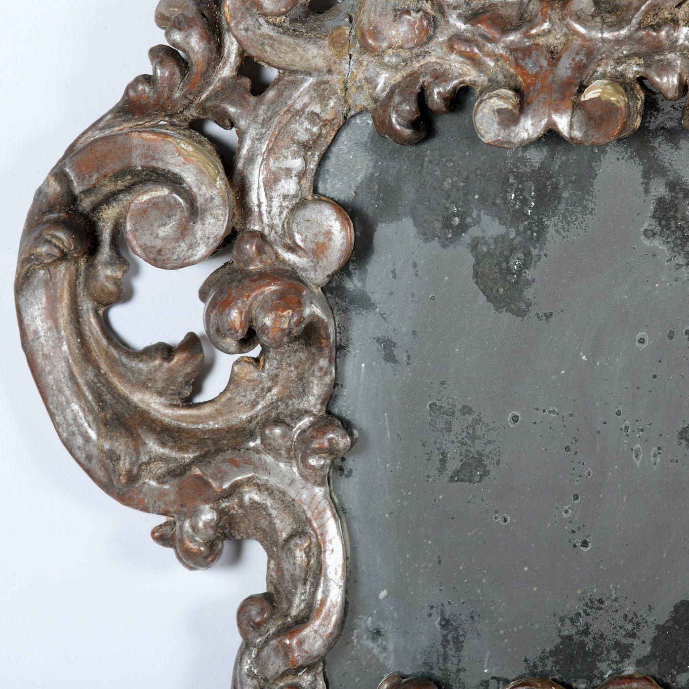 18th c. Pair Italian Baroque Mirrors with Original Silver Leaf and Mirror Plates In Excellent Condition For Sale In Wichita, KS
