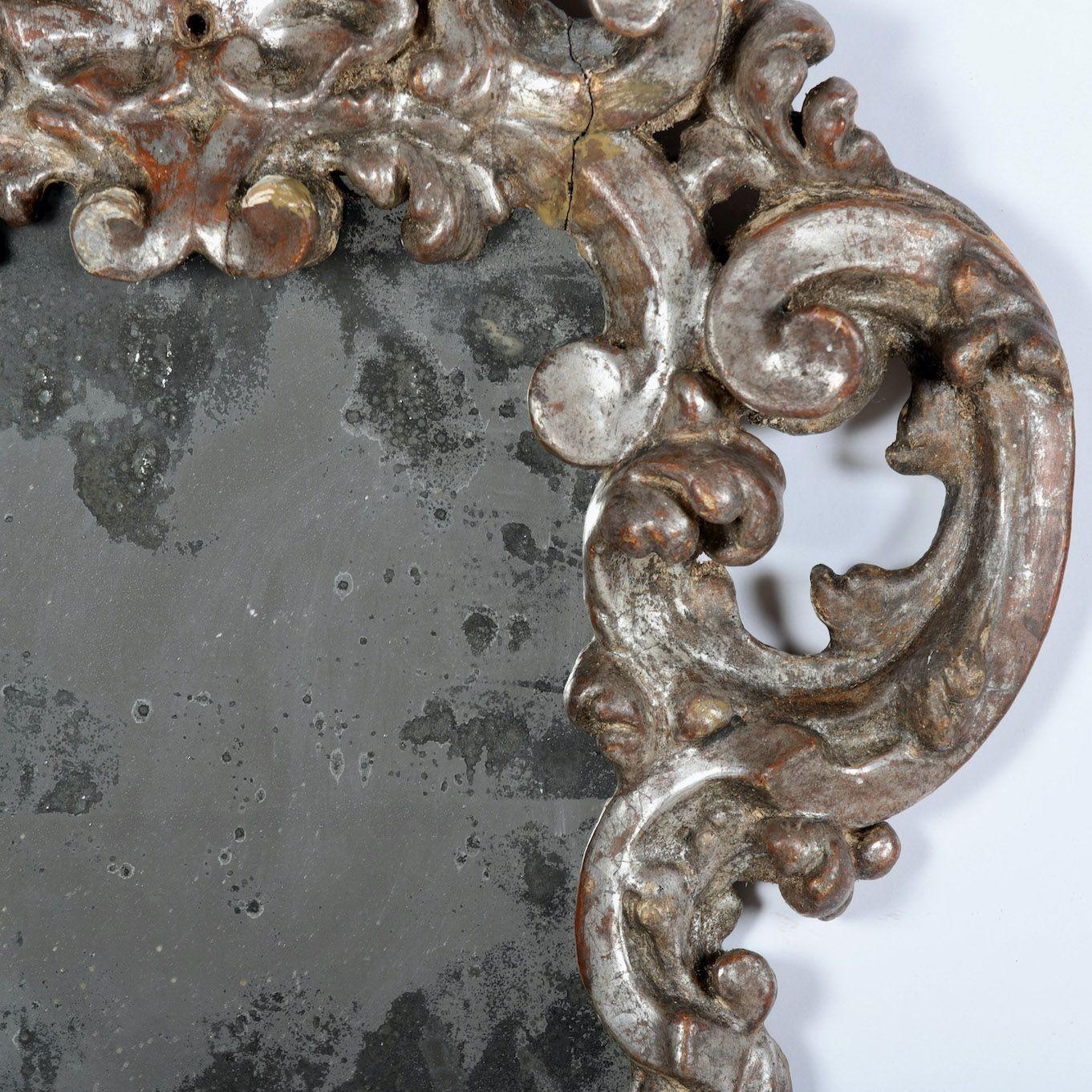 18th Century and Earlier 18th c. Pair Italian Baroque Mirrors with Original Silver Leaf and Mirror Plates For Sale