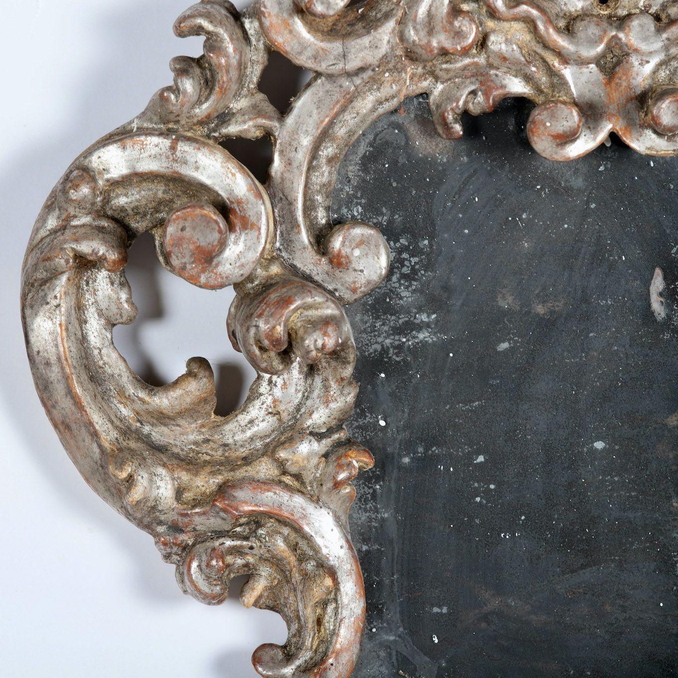 18th c. Pair Italian Baroque Mirrors with Original Silver Leaf and Mirror Plates For Sale 2
