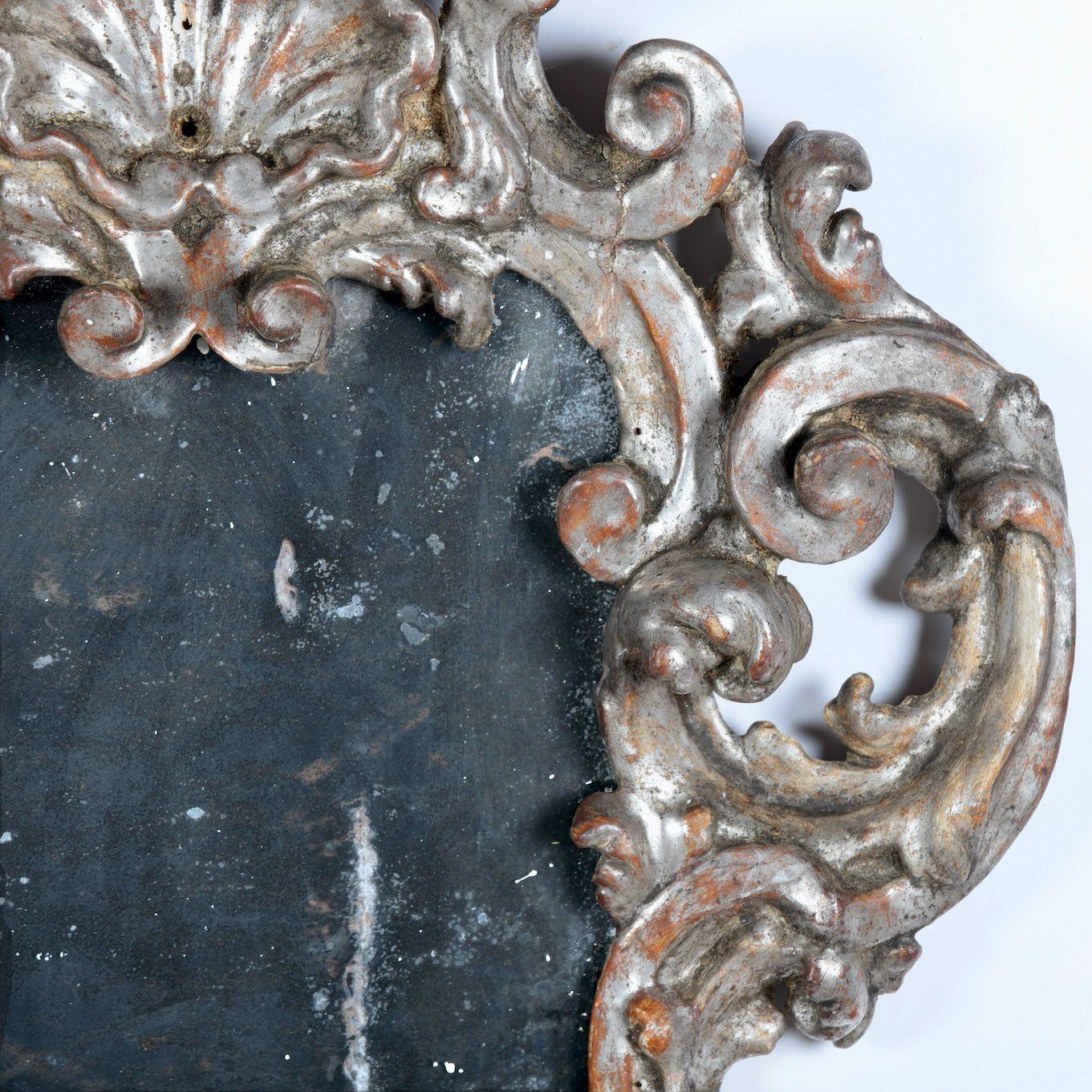 18th c. Pair Italian Baroque Mirrors with Original Silver Leaf and Mirror Plates For Sale 3