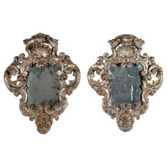 Antique 18th c. Pair Italian Baroque Mirrors with Original Silver Leaf and Mirror Plates