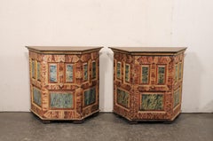 18th C. Pair Italian Halved-Hexagon Consoles w/Storage, Faux-Marble Painted
