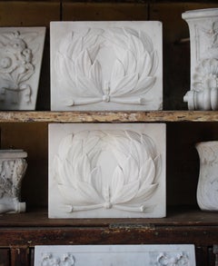 18th C Pair of Carved Marble Tablets Greek Laurel Wreaths Architectural Elements