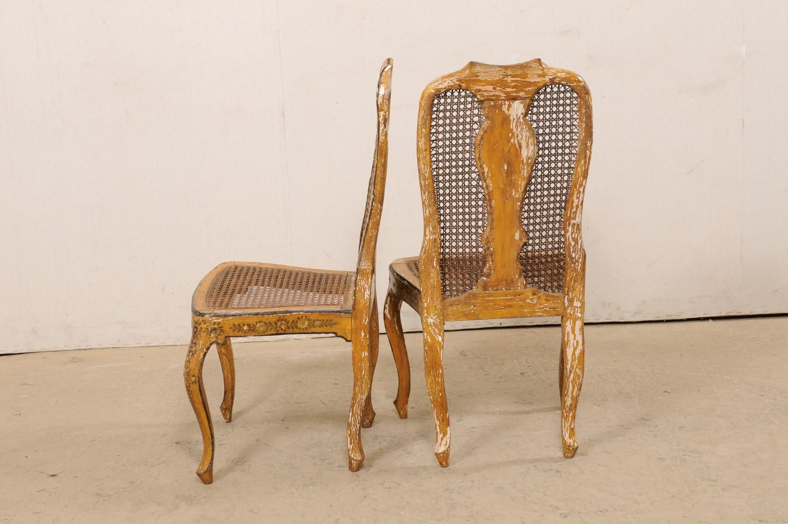 18th C. Pair of Italian Side Chairs w/Hand-Painted Chinoiserie & Caning For Sale 6