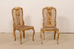 18th C. Pair of Italian Side Chairs w/Hand-Painted Chinoiserie & Caning