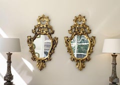 18th c. Pair of Rococo Venetian Giltwood Appliqués with Original Mirror Plate