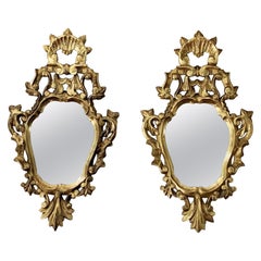 18. Jahrhundert. Paar venezianische Rokoko-Giltwood-Applikationen mit Original-Spiegelplatte