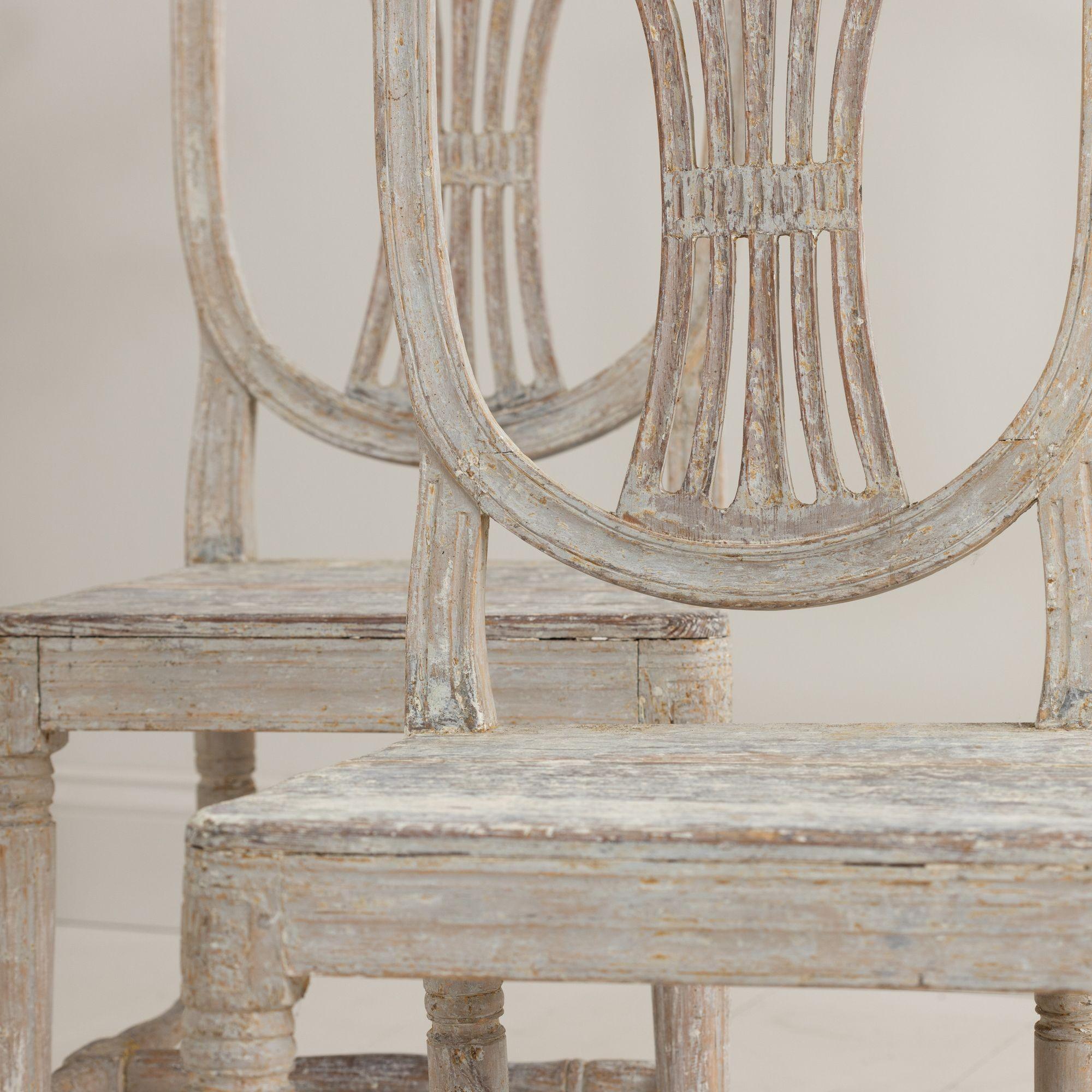 18th c. Pair of Swedish Gustavian Period Shield Back Chairs in Original Paint For Sale 3