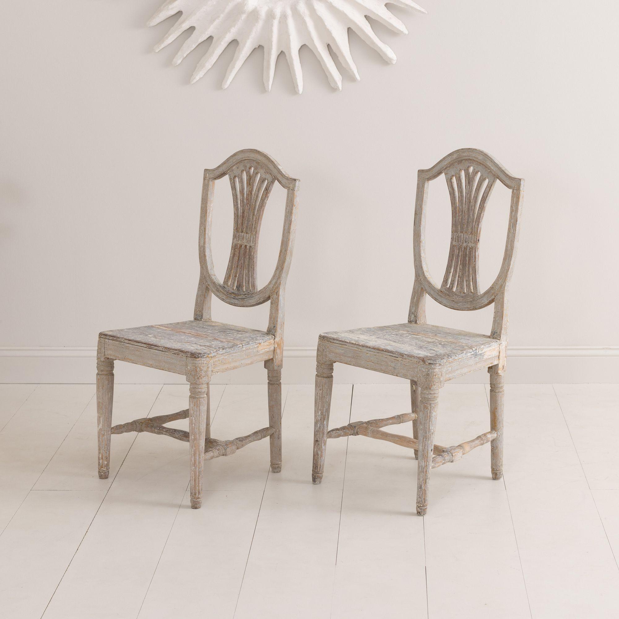 18th c. Pair of Swedish Gustavian Period Shield Back Chairs in Original Paint For Sale 9