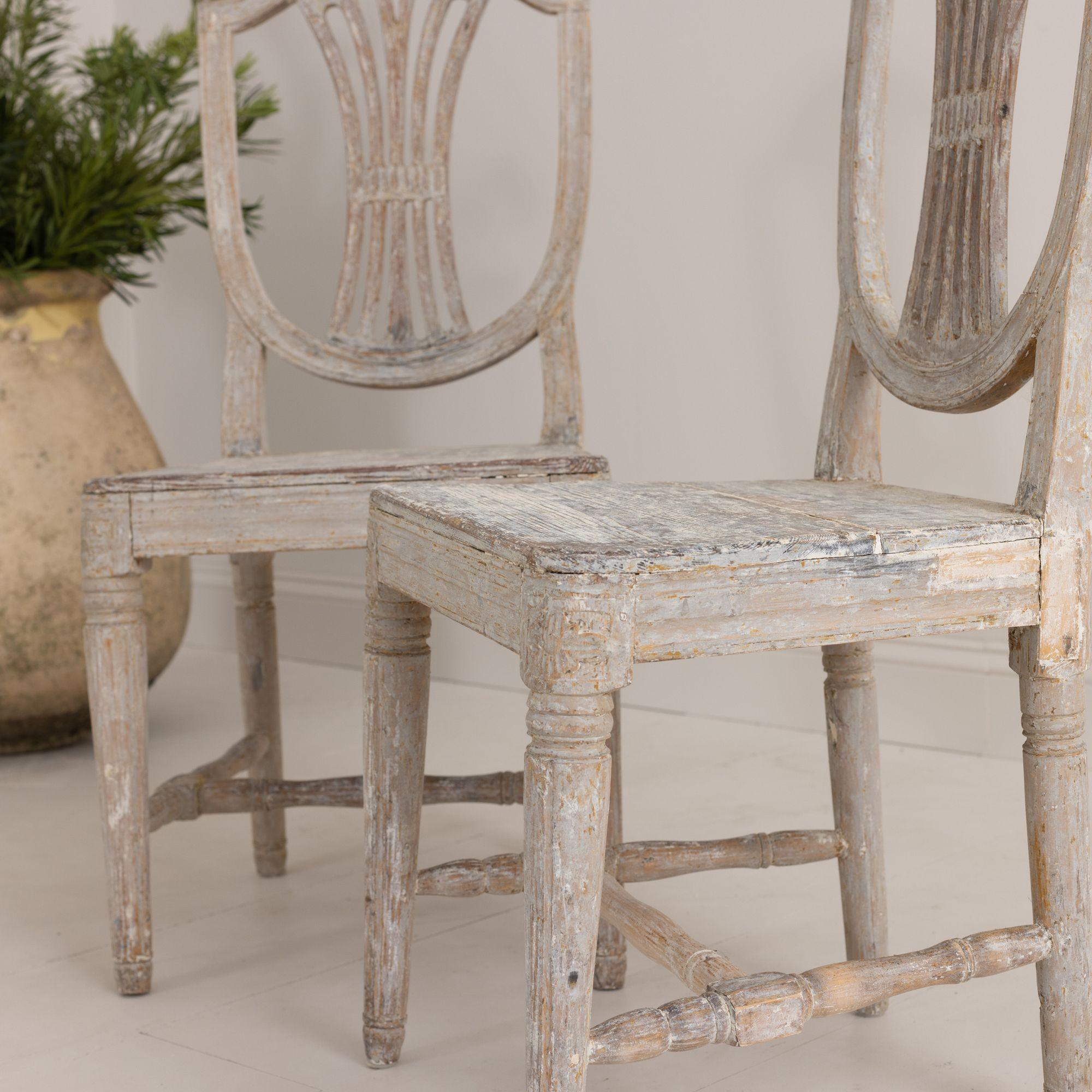 18th Century and Earlier 18th c. Pair of Swedish Gustavian Period Shield Back Chairs in Original Paint For Sale