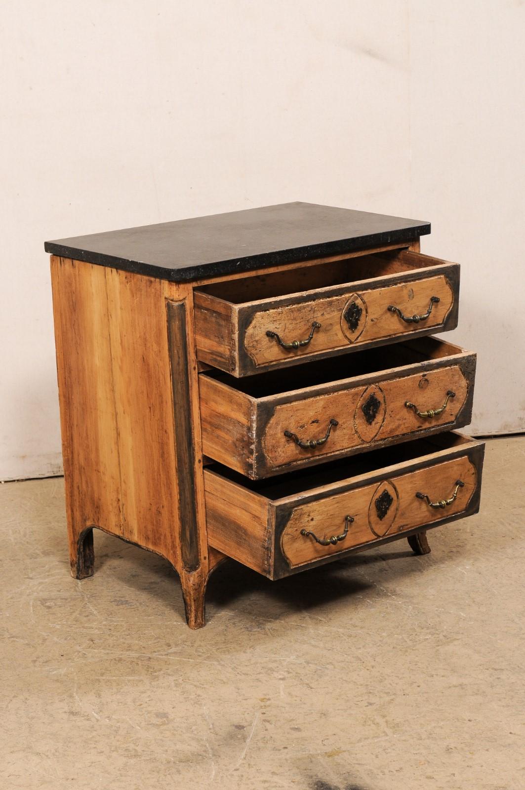 french noir black marble top 2 drawer chest