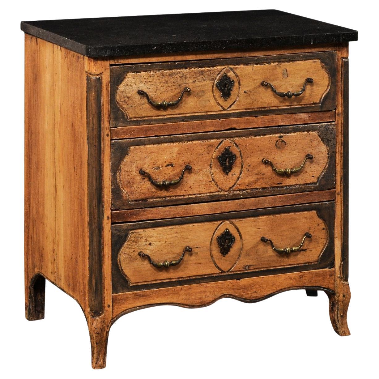 18th Century Petite-Sized French Chest with Its Original Black Marble Top For Sale