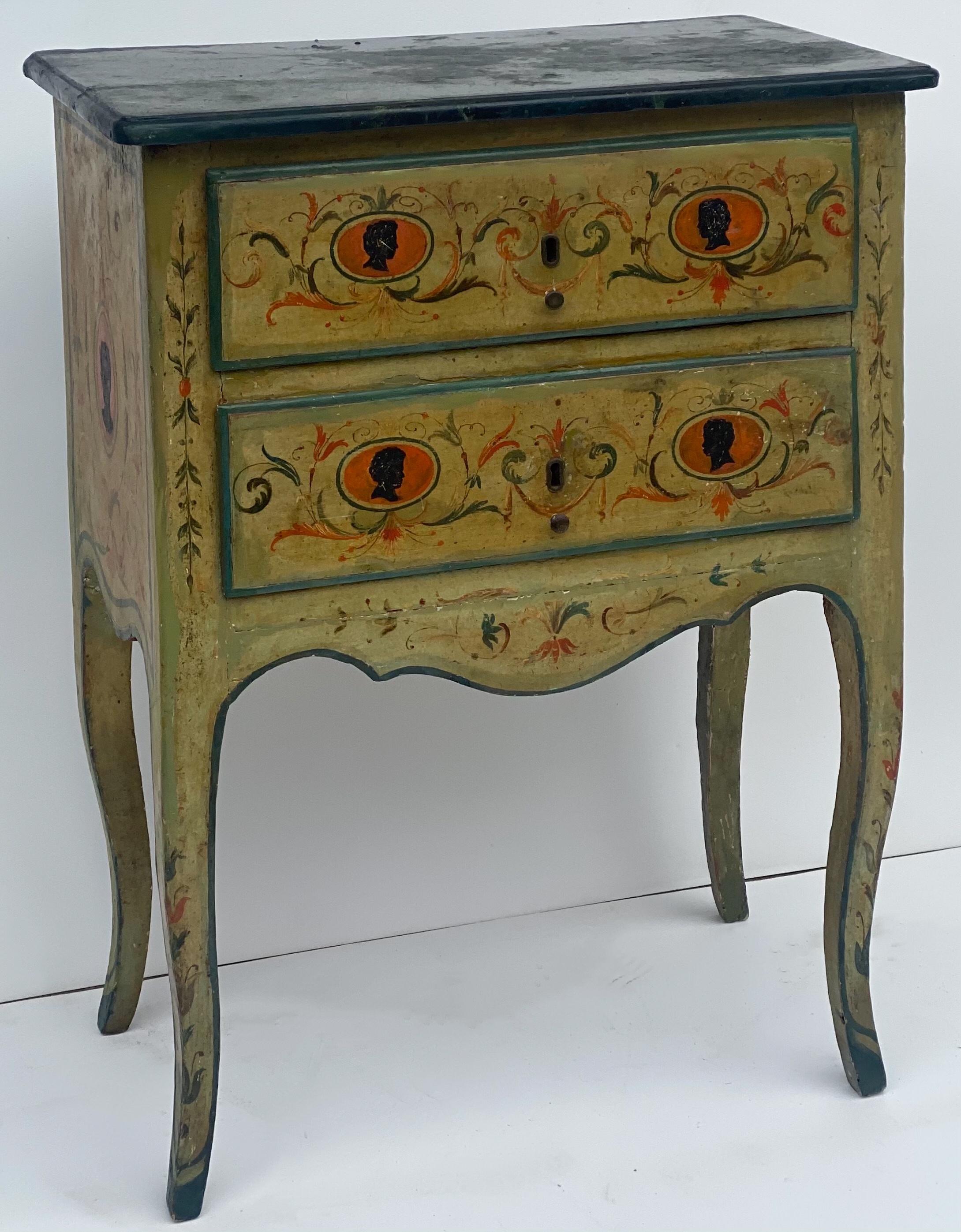 Italian Petite Venetian Neoclassical Style Painted Commode with Faux Marble Top