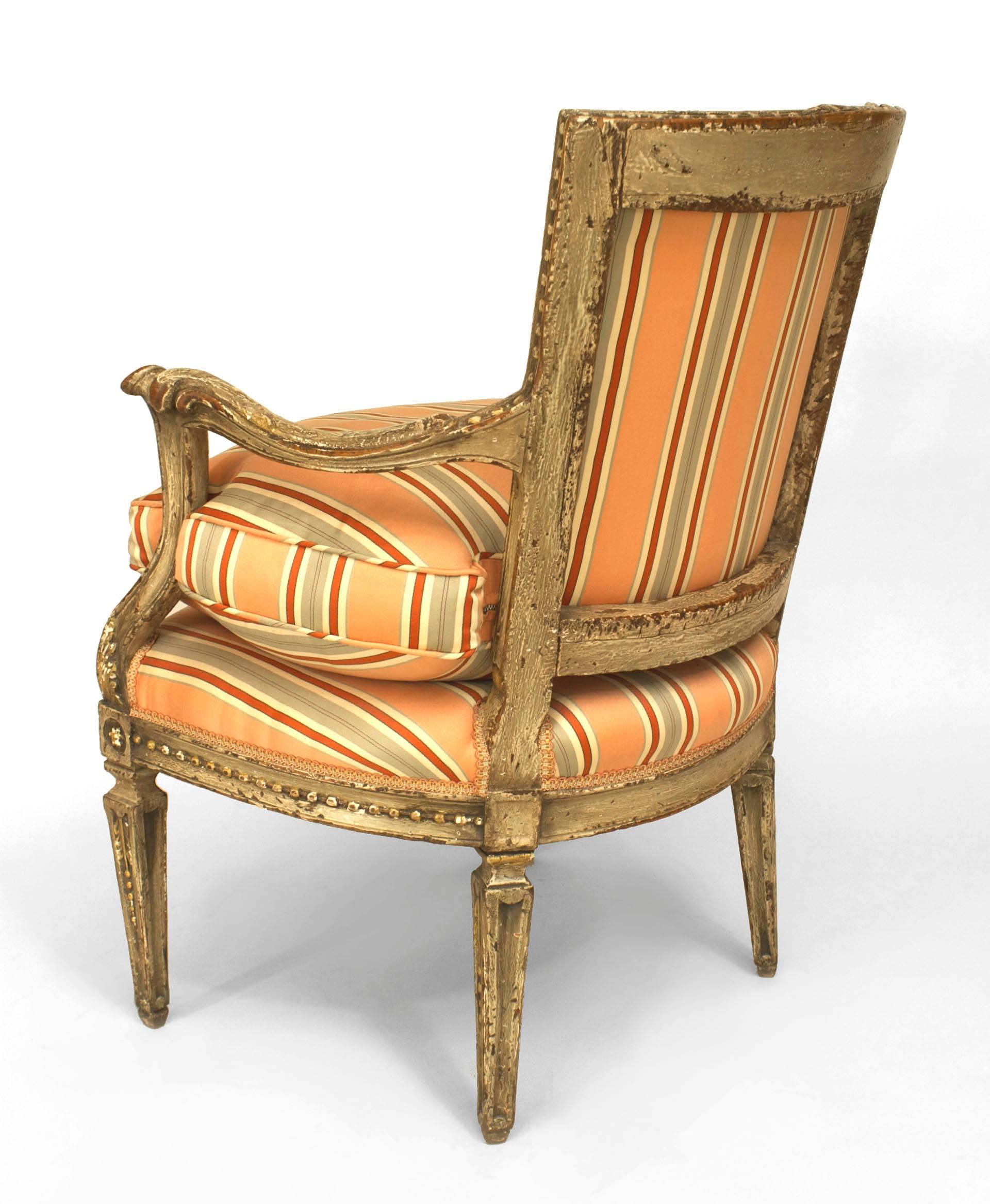 Neoclassical Italian Neo-Classic Pink Stripe Arm Chair For Sale