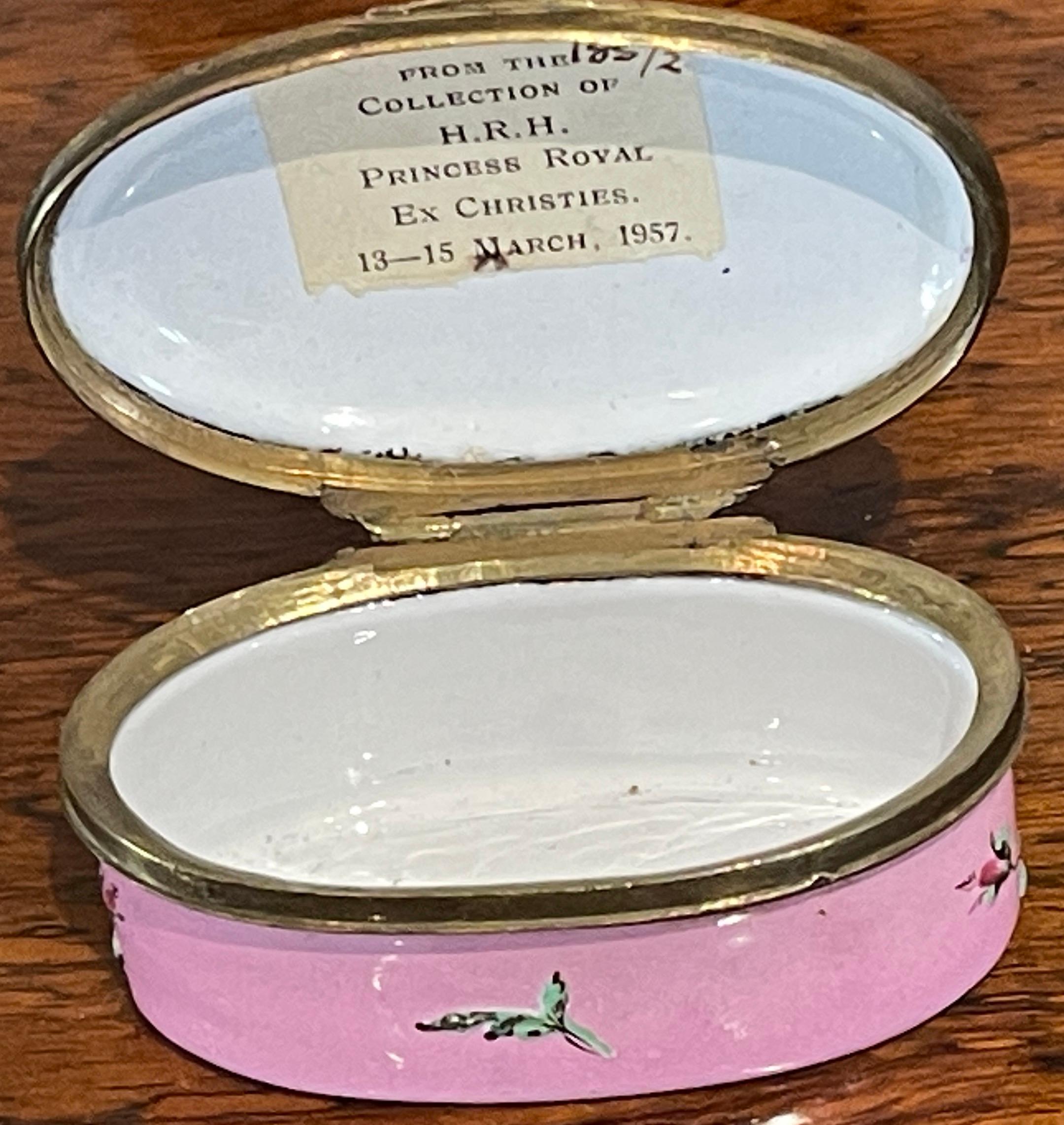 Fino al XVIII secolo A.I.C. Pink Bilston Battersea del 18° secolo, ex collezione di H. R. Roya. in vendita