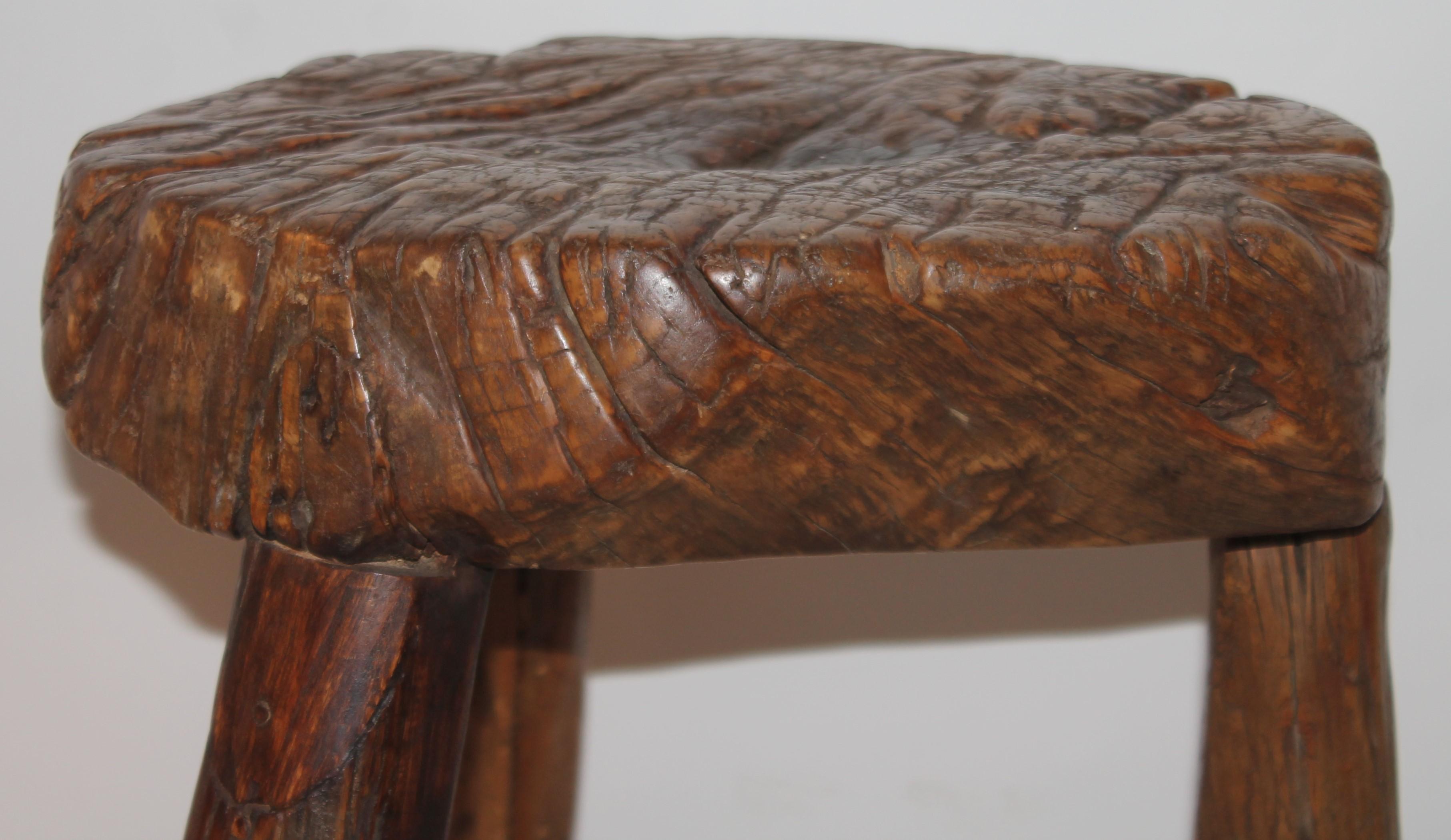 Hand-Crafted 18th C Plank Wood Stool