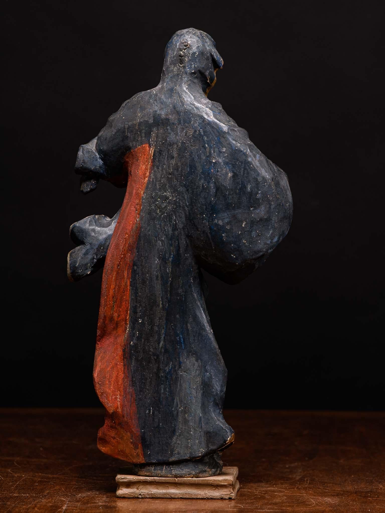 Estatua tallada en madera de frutal policromada del siglo XVIII que representa a María Magdalena, Alemania Tallado a mano en venta