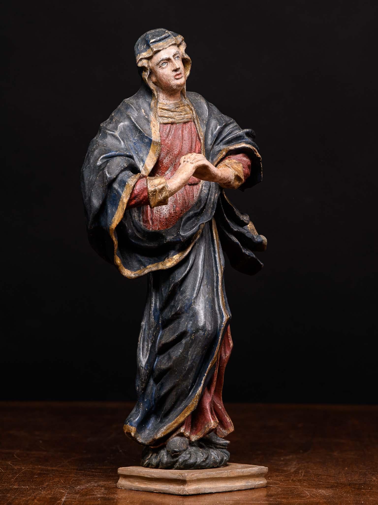 Wood 18th C Polychromed Fruitwood Carved Statue Depicting Maria Magdalena, Germany For Sale