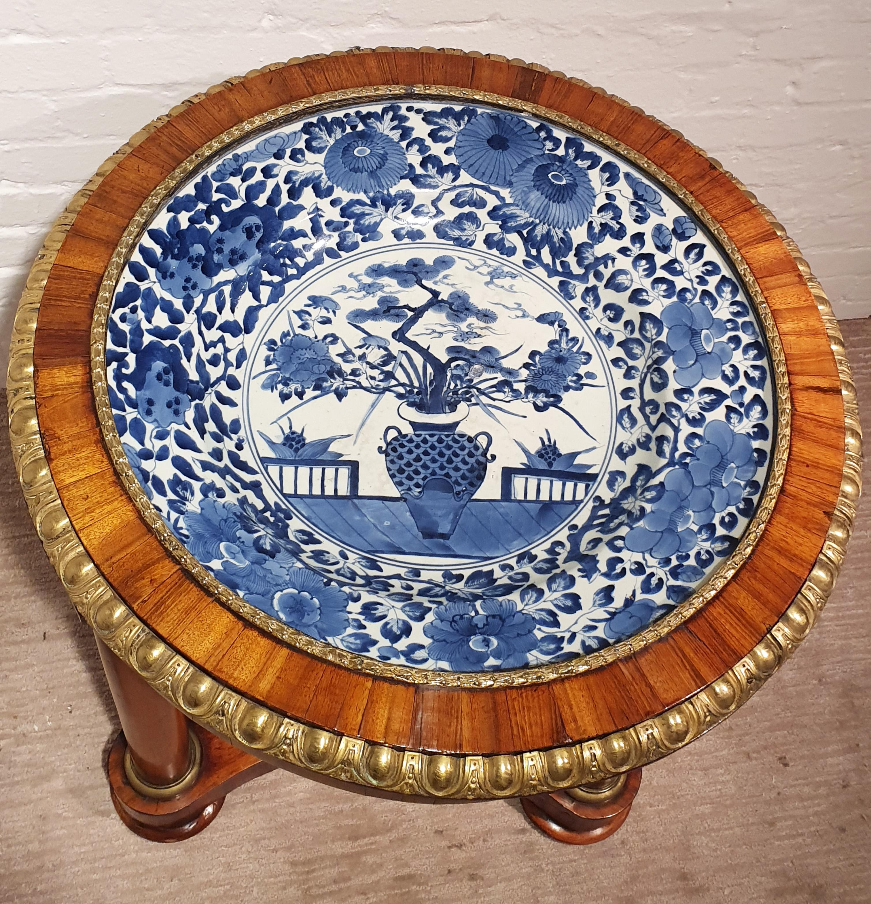 19th Century 18th Century Porcelain Dish with Rosewood Display Table