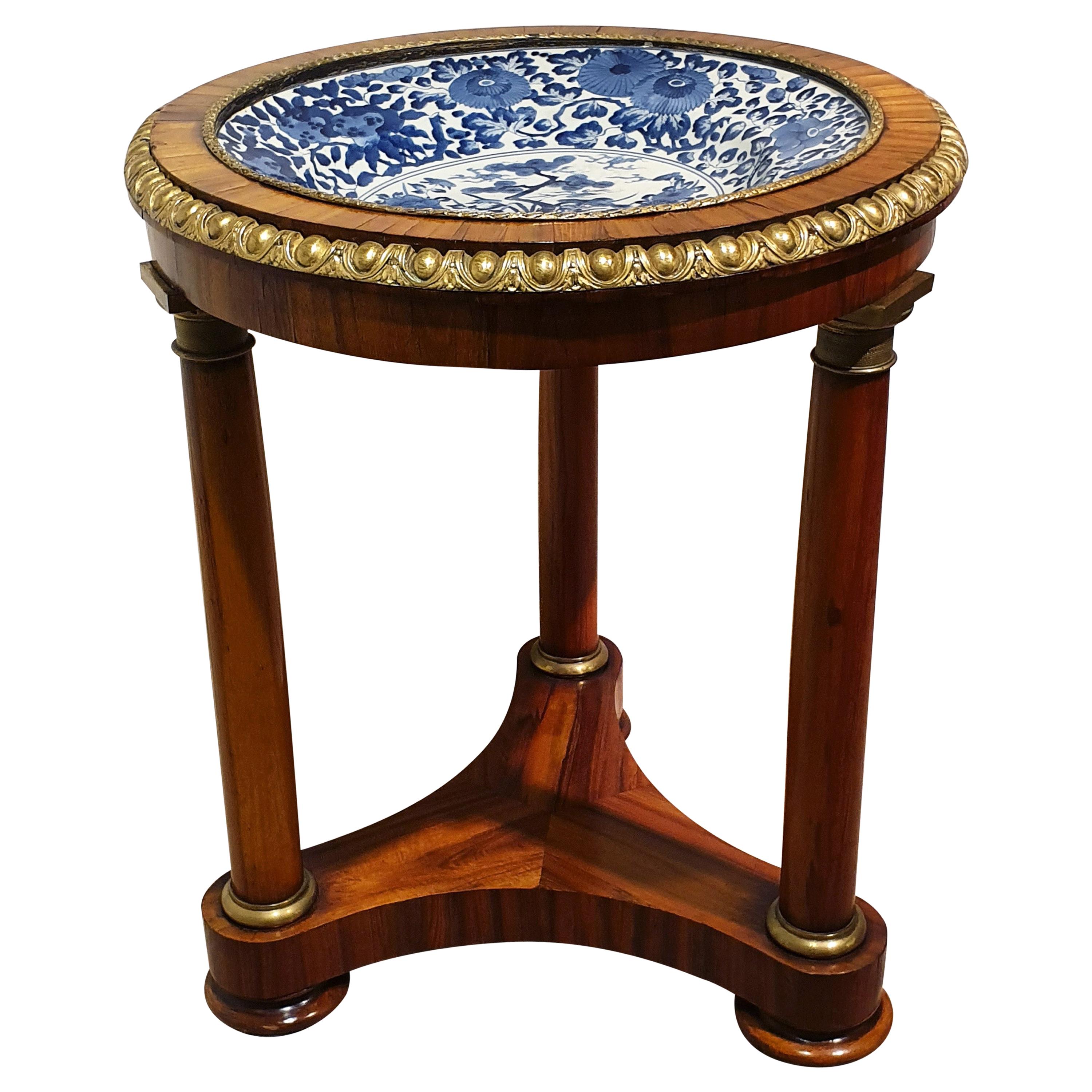 18th Century Porcelain Dish with Rosewood Display Table