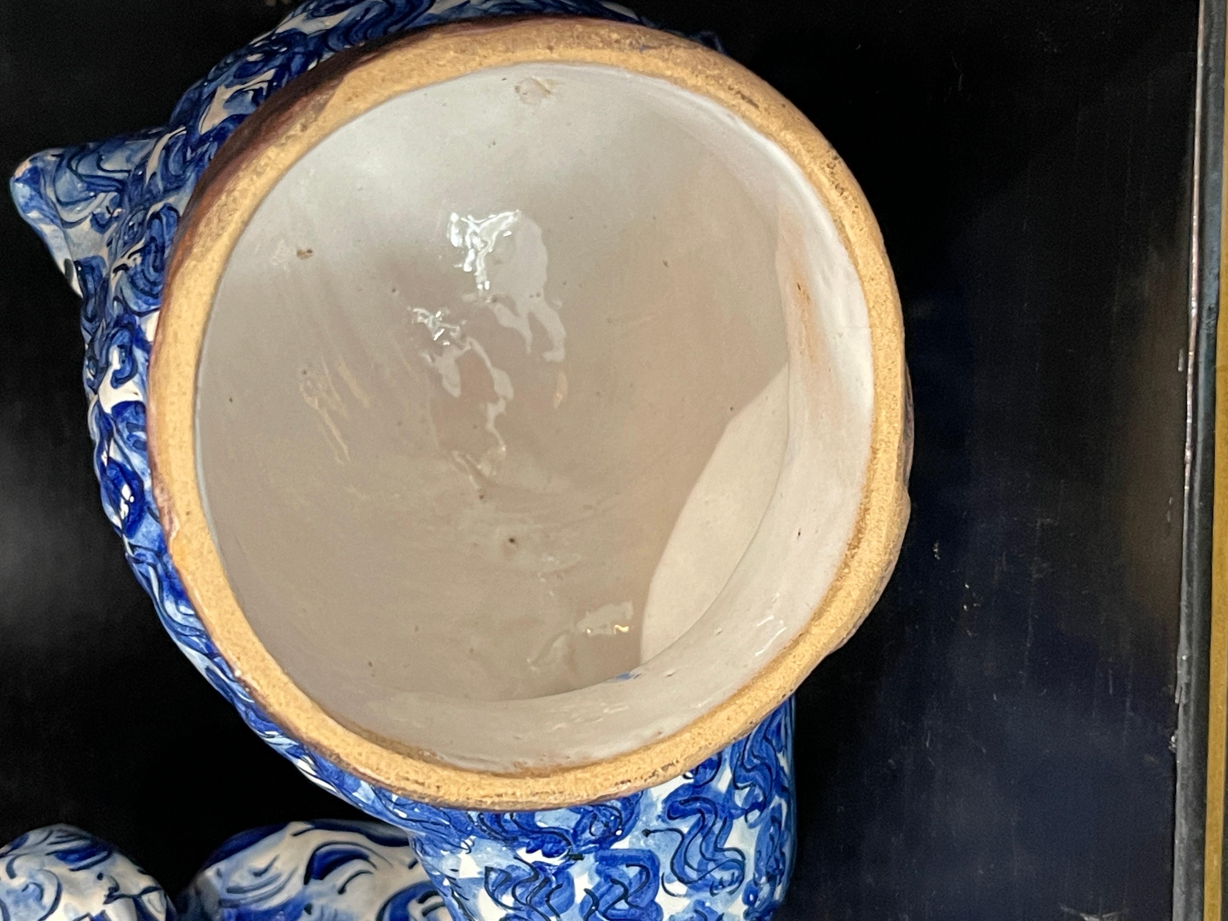 18th C. Portuguese  Blue & White Faience Figural Bear Container With Club, Rare 9
