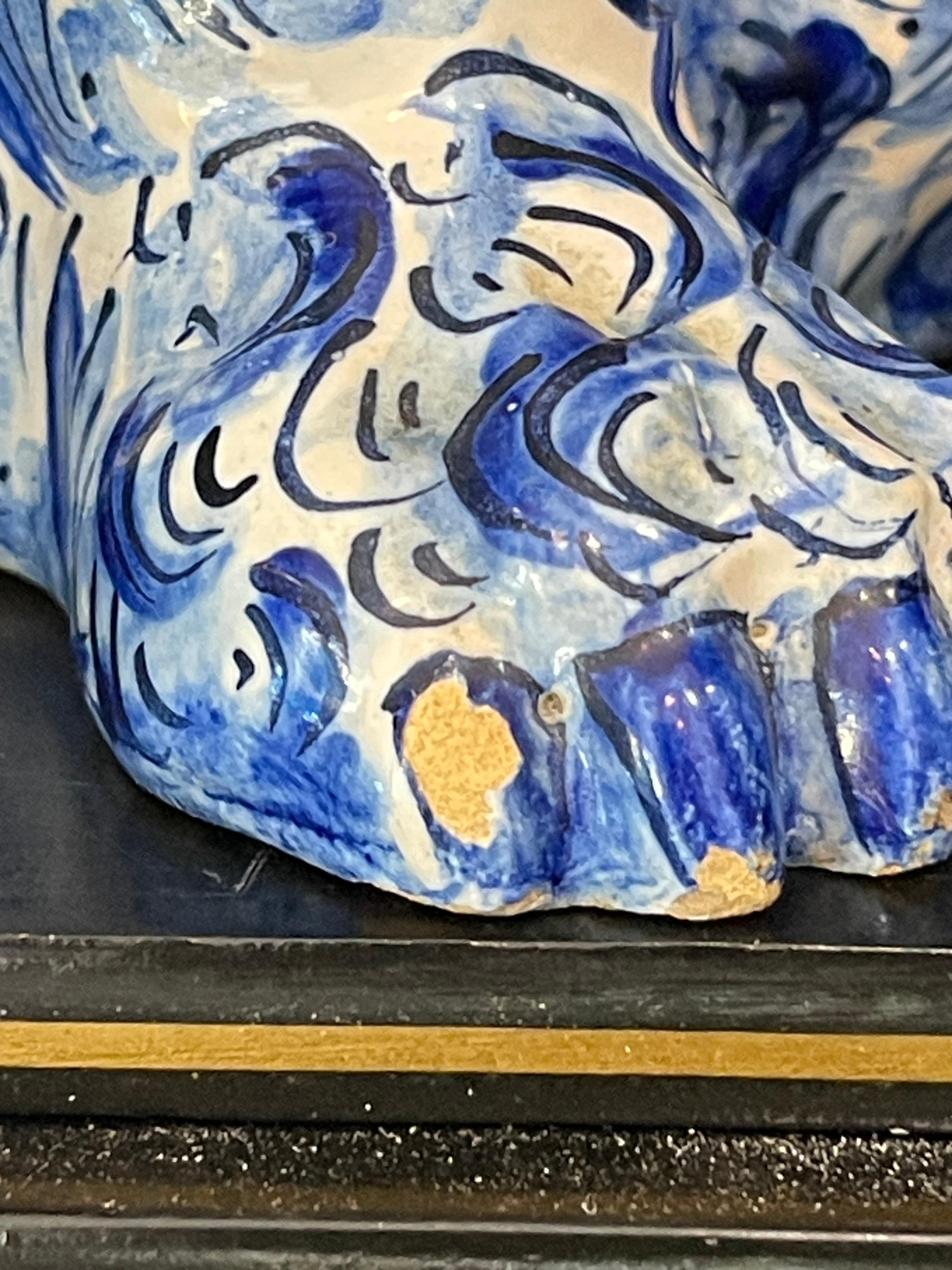 18th C. Portuguese  Blue & White Faience Figural Bear Container With Club, Rare 10