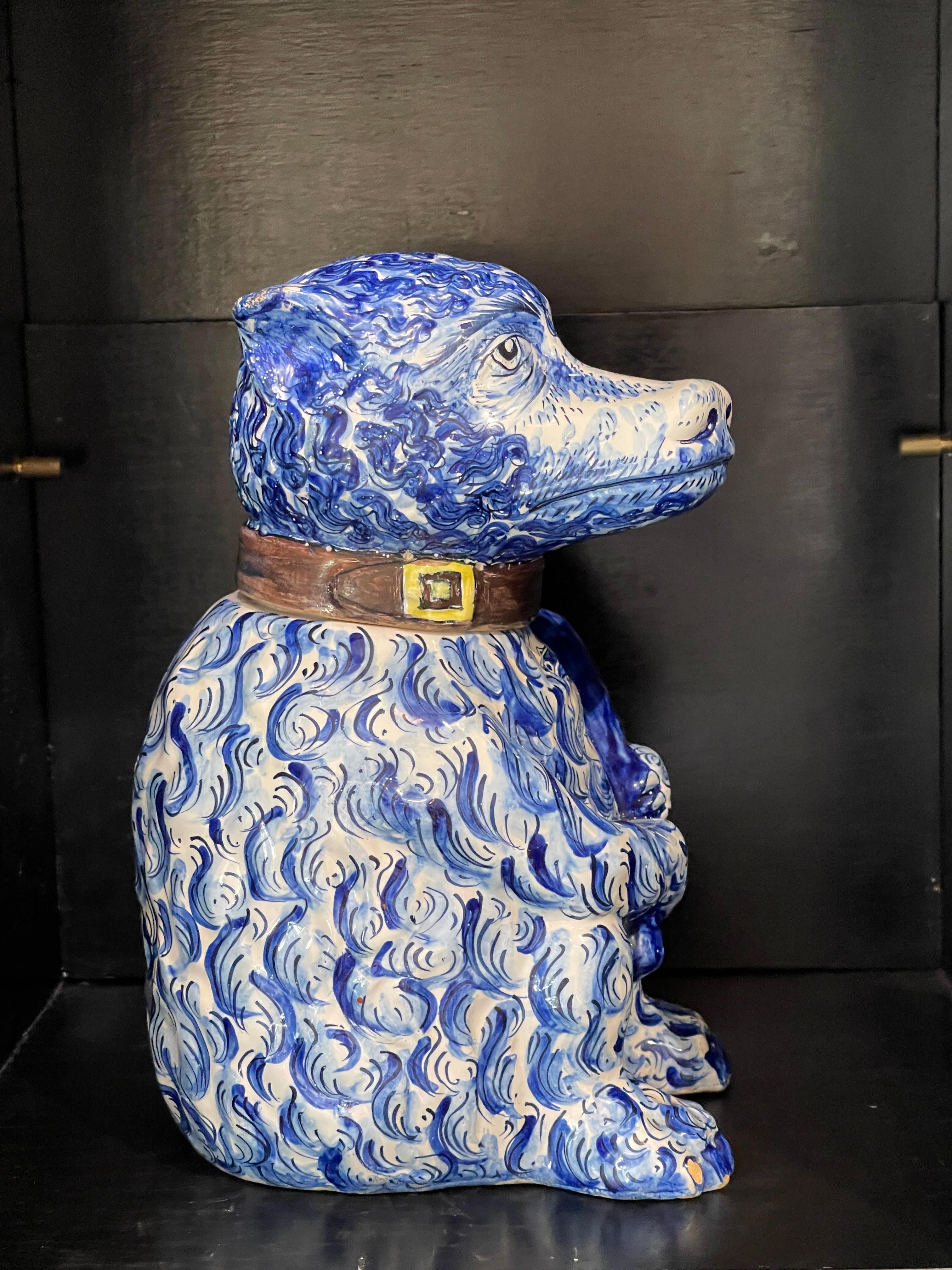 Just in!
This rare 18Th C. Portuguese Faience Blue & White Figural Bear Container With Club, this is called a baiting vessel/jar. 
A sitting Bear holding a club box.
This Bear has the coat of arms of a Portuguese family.
I have only seen two other