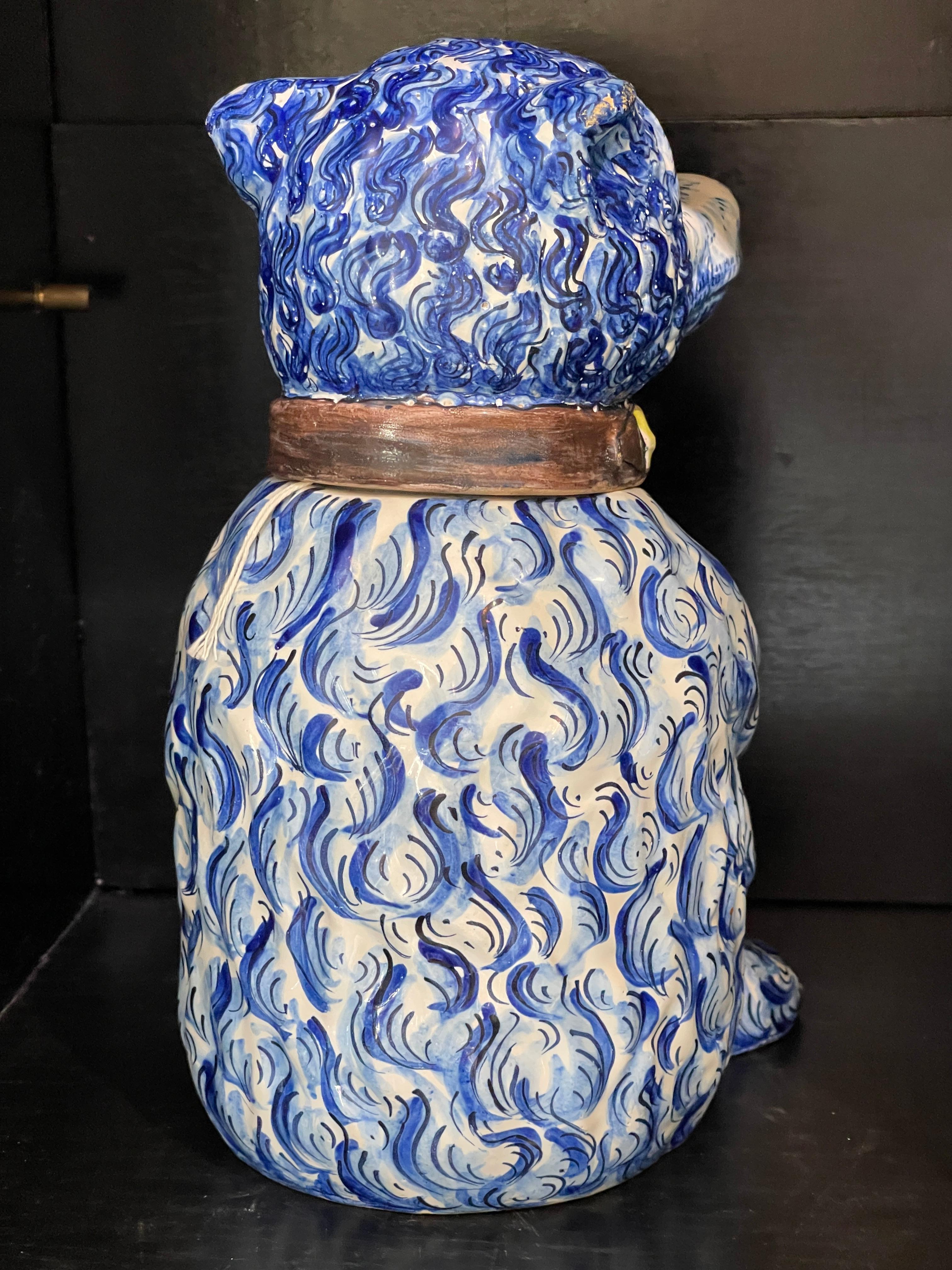 Folk Art 18th C. Portuguese  Blue & White Faience Figural Bear Container With Club, Rare