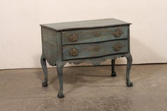 18th C. Portuguese Raised Serpentine Chest w/Ball and Claw Feet, Dark Teal Color