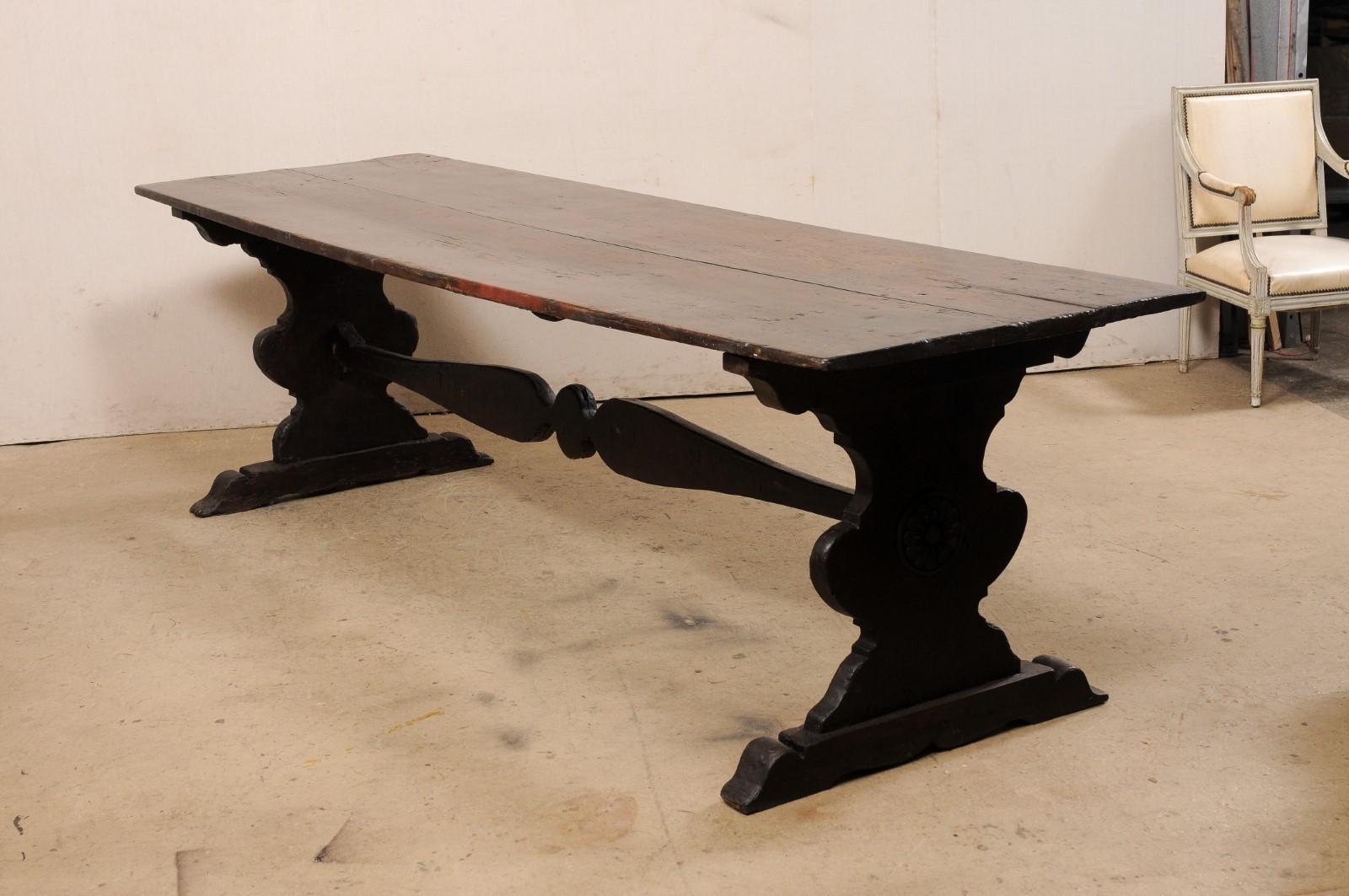 18th Century 'Possibly Older' Italian Dining Table on Carved Trestle Legs For Sale 5