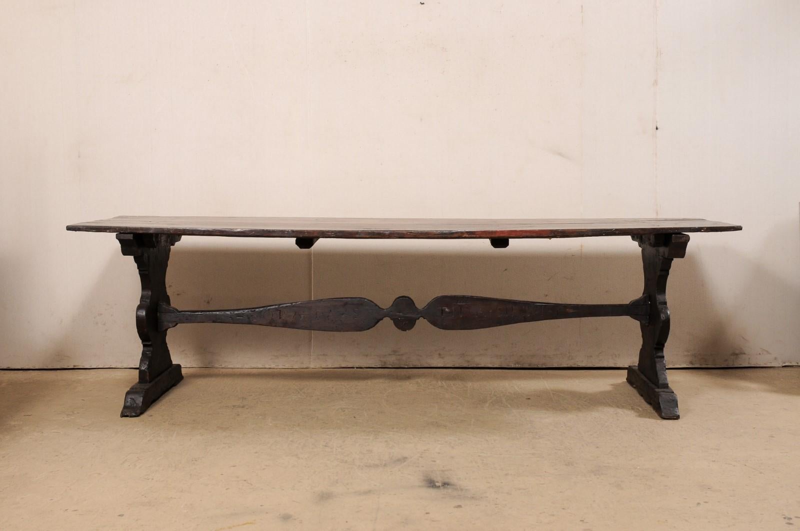 18th Century 'Possibly Older' Italian Dining Table on Carved Trestle Legs For Sale 6