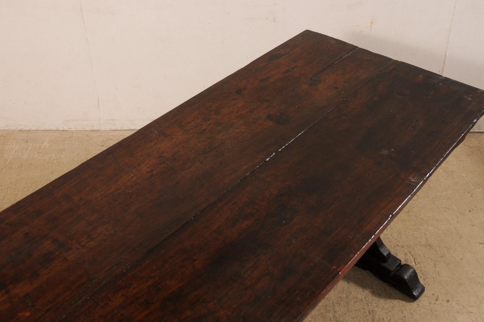 Wood 18th Century 'Possibly Older' Italian Dining Table on Carved Trestle Legs For Sale