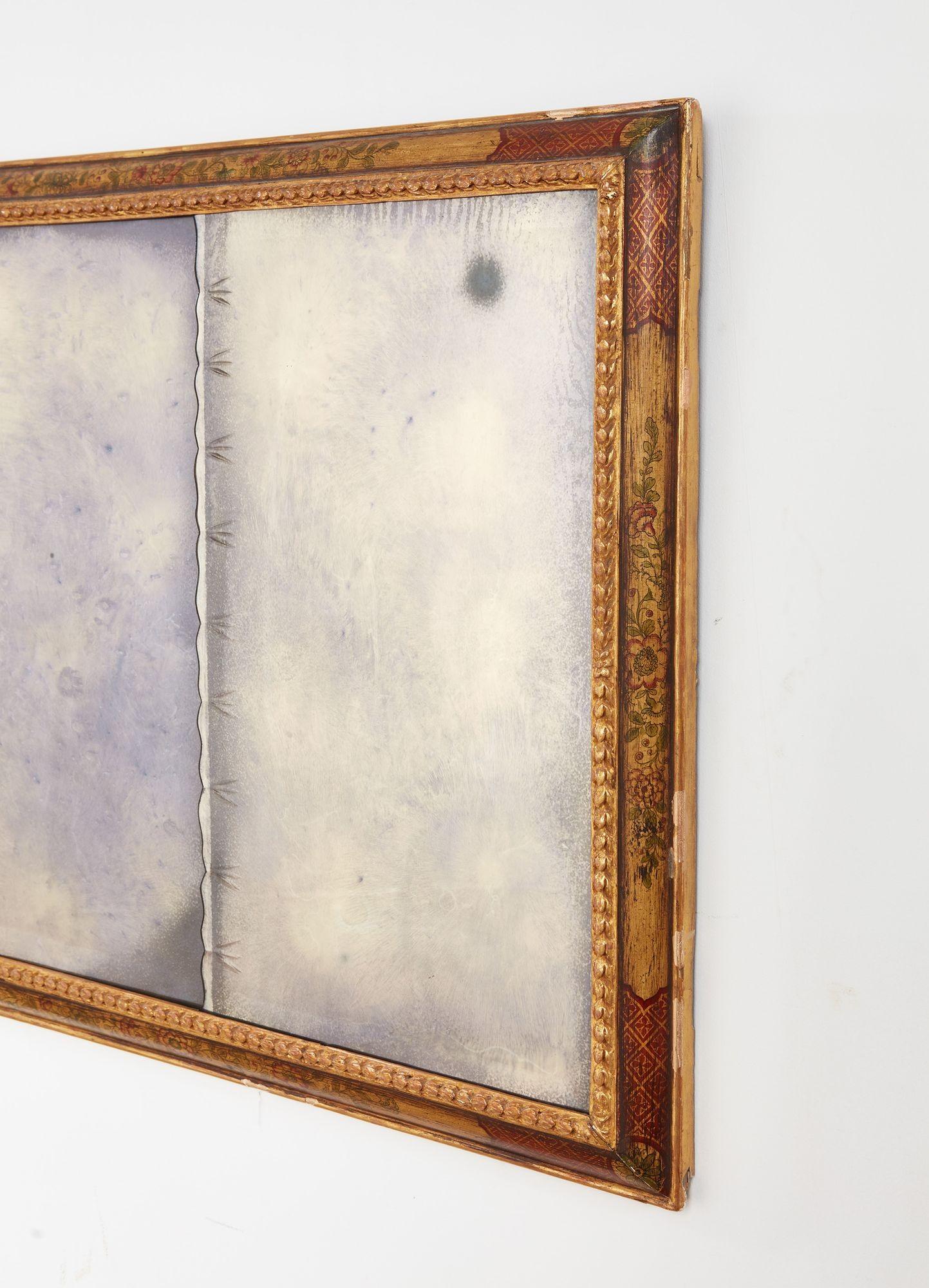 English 18th c. Queen Anne Cushion-Molded Chinoiserie Overmantel Mirror For Sale