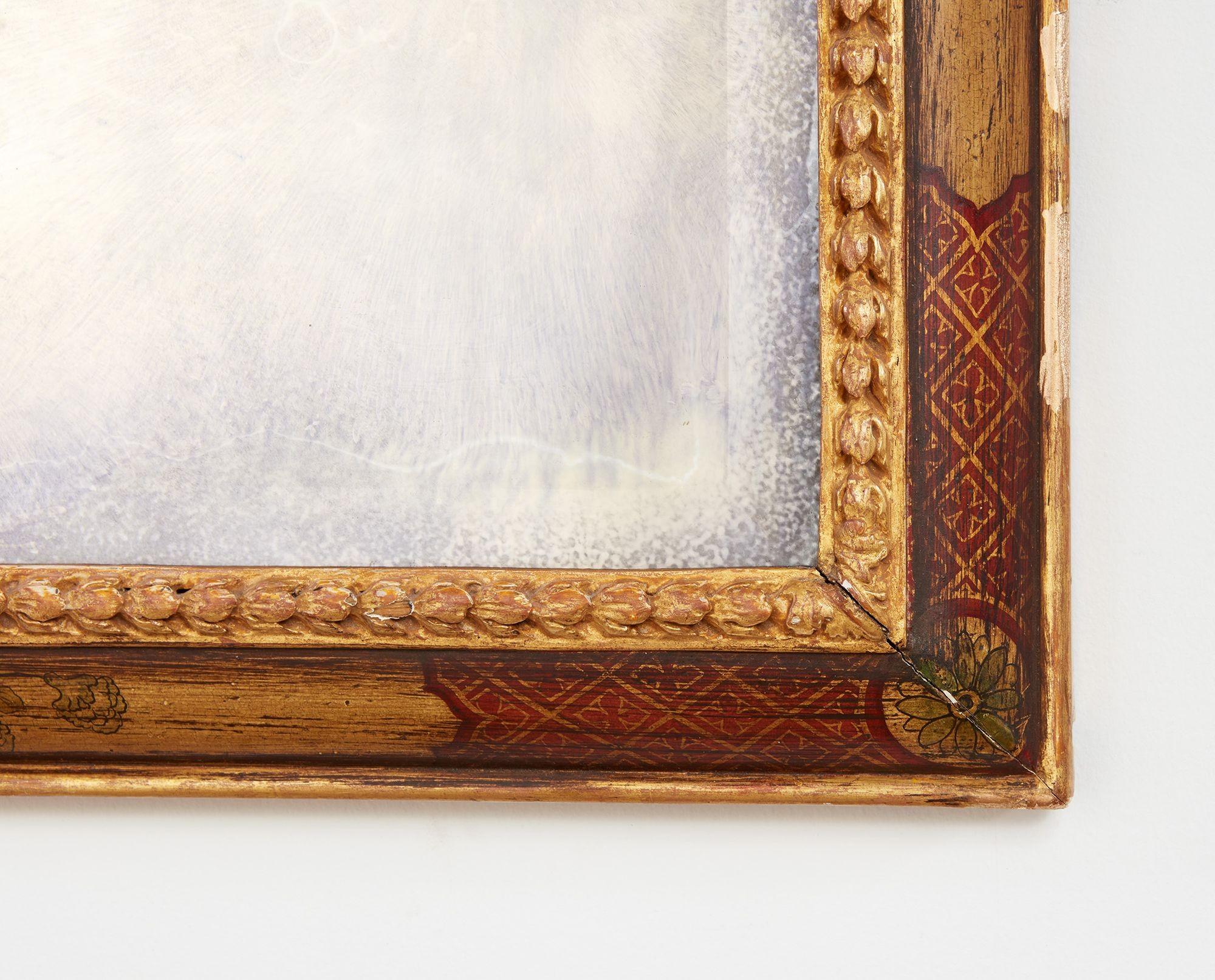 18th c. Queen Anne Cushion-Molded Chinoiserie Overmantel Mirror For Sale 2