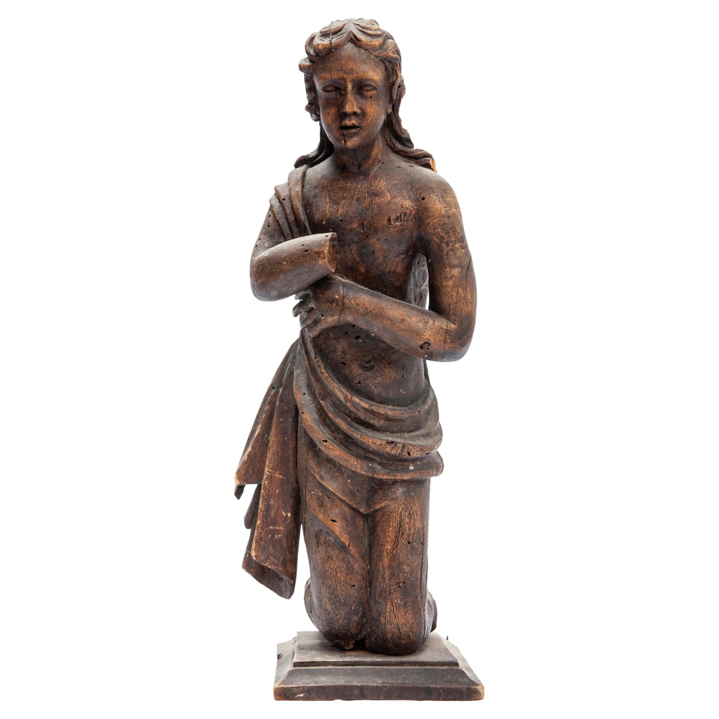 18th C Rare Wood Female Carving Artifact For Sale