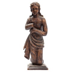 18th C Rare Wood Angel Carving Artifact