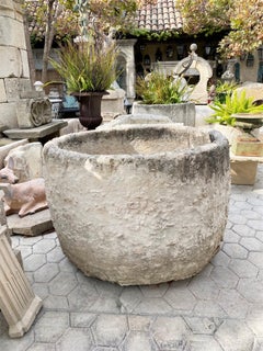 Round Hand Carved Water Fountain Basin Container Trough Planter Vessel Antiques