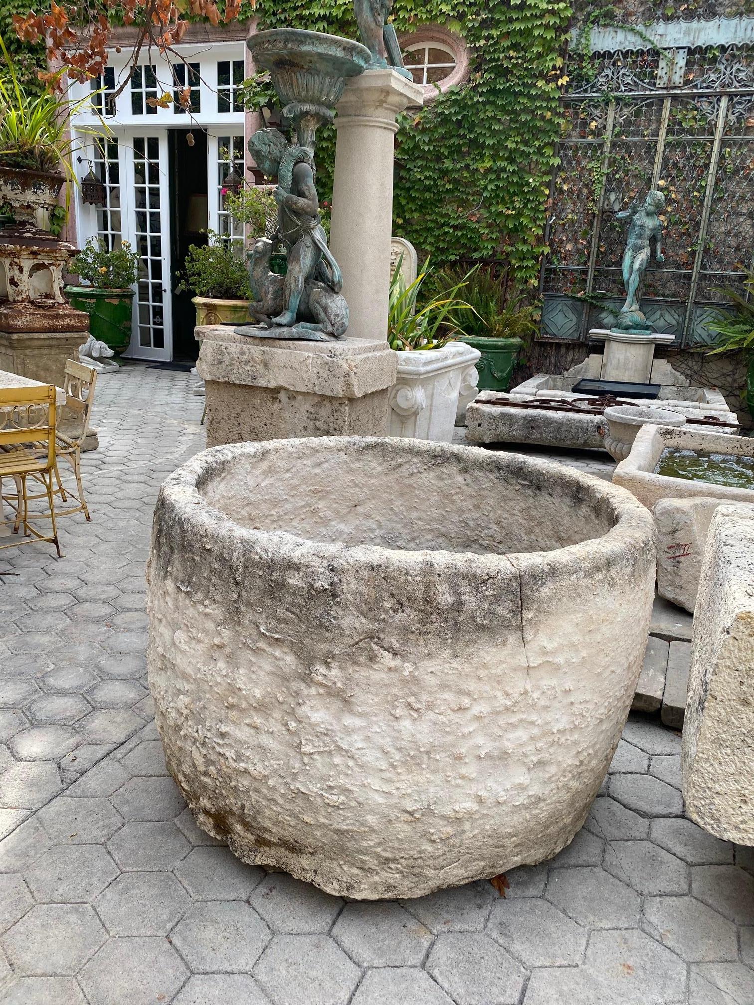 French Round Hand Carved Water Fountain Basin Container Trough Planter Vessel Antiques