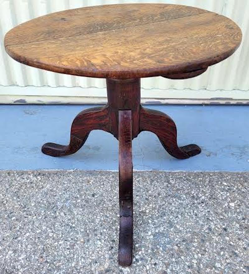 18th C  Low round pedestal side table with make do snake legs.
Fantastic Patina Found in New England. Probably English